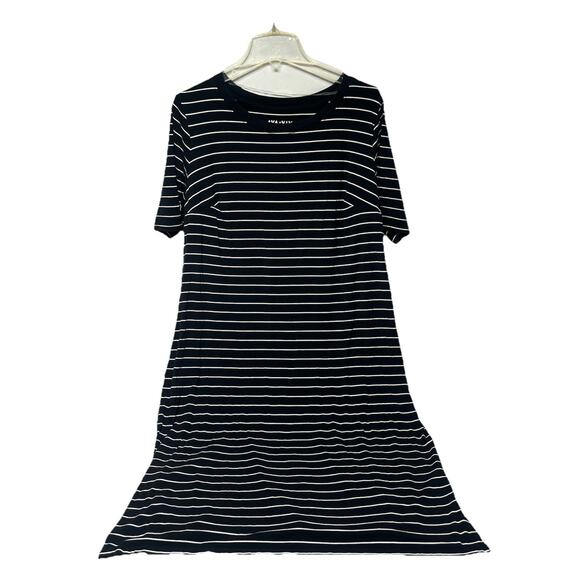 Ava & Viv Women’s Dress 1X Black White Striped Short Sleeve Casual Stretch Plus - Picture 1 of 6